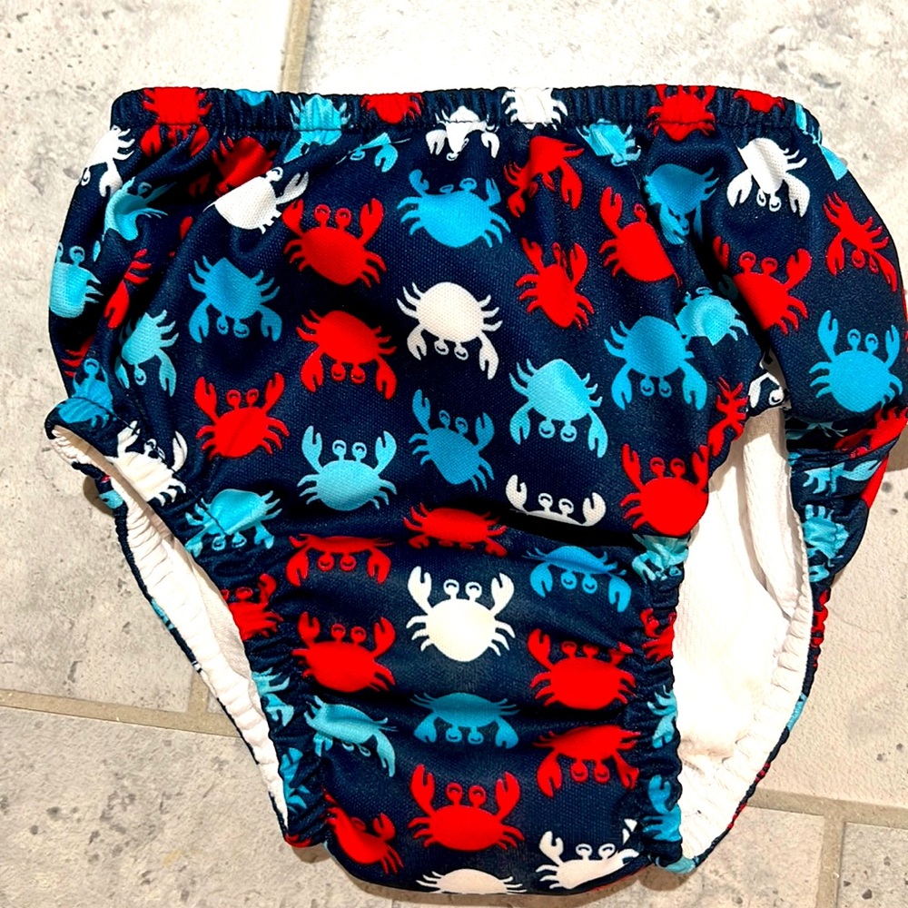 EUC red and blue crabs baby swim diaper i play. 24 months size